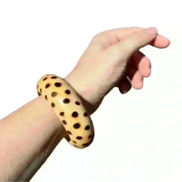 Burned wood dotted bangle bracelet - Picture 2 of 2